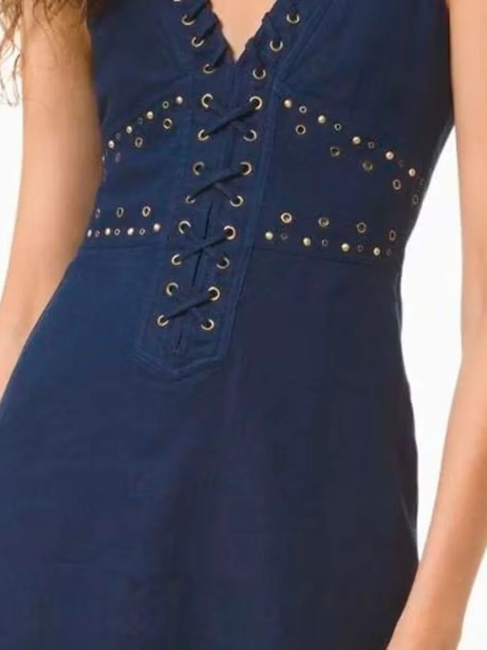 Michael Kors Navy Eyelet Lace-Up A-Line Dress